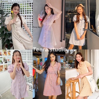 Teera❤️พร้อมส่ง✨Babydoll Dress💓เดรสคอปกลายสก๊อต ป้ายNanny ผ้าคอตตอนลื่นเนื้อนิ่ม ข้างหลังเป็นสม็อคมีโบว์ผูกหลังด้วยน้า