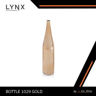 JJGLASS - (LYNX) BOTTLE 1029 GOLD  - แจกันแก้ว แจกันขวด แจกันสีทอง แจกันสีทอง ขวดแก้วสีทอง ขวดสีทอง แฮนด์เมด ความสูง 31.4 ซม.