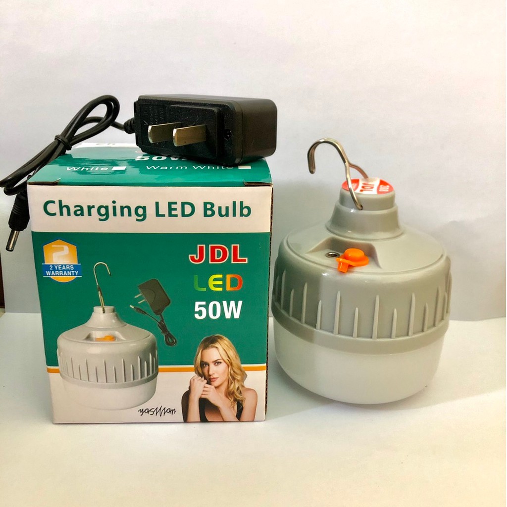 ๋JDL 50 วัตต์ 208 LED BULB หลอดไฟปิงปอง 50w. ดวงไฟสีขาว มาพร้อมสายชาร์ต สามารถปรับระดับได้ 3 ระดับ