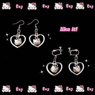 Fashion New Ins Net Red Cat Love Earrings Do Old Cute Cartoon Cat Girl Heart Earrings Ear Hook Y2k Millennial Hot Girl