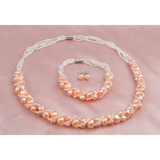 ไข่มุกแท้ เซตสร้อยคอมุกแท้ 3ชิ้น ขนาด 4-5mm สีโอรส พร้อมส่งค่ะ