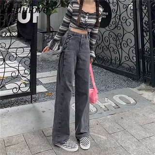 DaDulove💕 New Niche Korean Version Ins Jeans Straps High Waist Loose Wide Leg Pants Fashion Womens Clothing