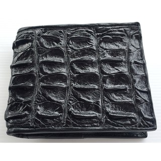 Huncroc กระเป๋าสตางค์หนังจระเข้แท้ ส่วนกระดูกหลัง สีดำ ฟรีพว…