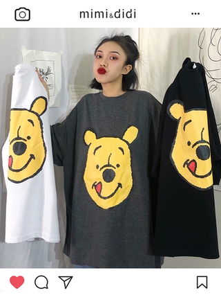mimi&amp;didi 6039 เสื้อคู่รัก เสื้อผ้าผู้ญิง เสื้อผ้าวินเทจ เสื้อสกรีนลายหมีพู เสื้อผ้าแฟชั่น เสื้อยืด oversize