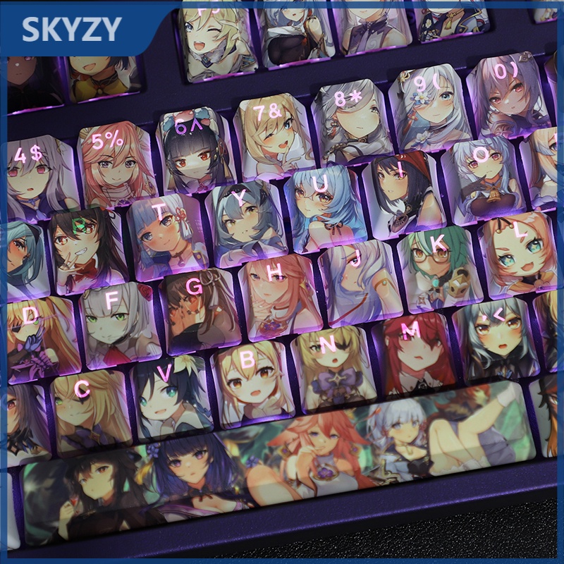 Genshin Impact Keycap โปรไฟล์เชอร์รี่ Anime Light Transmission PBT Dye Sublimation คีย์บอร์ด Keycap 