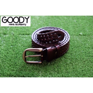 Goody_belt เข็มขัดหนังเปีย สีน้ำตาลเข้ม