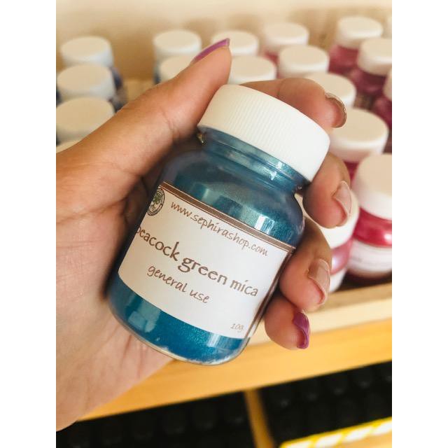 สีไมก้า สีฟ้าเทอร์ควอยซ์ Peacock Green Mica Cosmetic เกรดเครื่องสำอาง ใช้ทำสบู่ ทำลิป ทำเรซิ่น