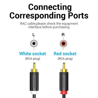 Vention 2 Rca Male To 2 Rca Male ชุบทอง สายเสียงสเตอริโอ Audio Cable for DVD TV Amplifier CD Soundbox