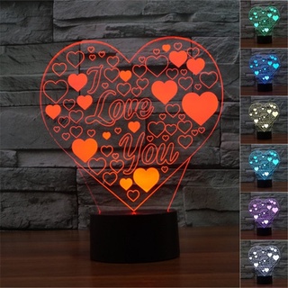 I Love You โคมไฟตั้งโต๊ะ LED ไล่โทนสี 3D 7 สี โรแมนติก ของขวัญคนรัก USB