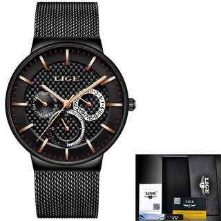 LIGE Fashion Mens Watches Top Brand Luxury Quartz Watch Men Casual Slim Mesh Steel Date Waterproof