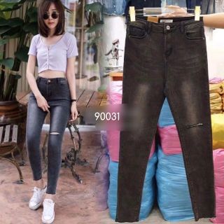 G.D.Jeans 90031#กางเกงยีนส์ขายาวผ้ายืดสีดำทรงเดฟ