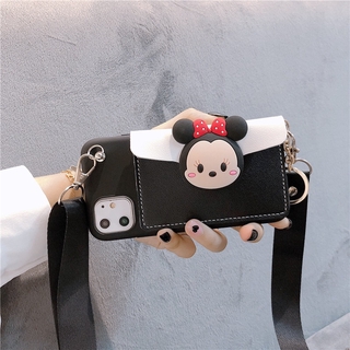 Samsung A12 M31 S6 S7 S6edge S7edge S8 S9 S10 S20 Plus S20Ultra S10lite 2020 A91 Note5 Note8 Note9 Note10 Note10Plus Note10lite A81 Phone Case Leather Silicone Minnie Mickey Card Bag Coin Purse with Lanyard TPU Soft Cover กรณี