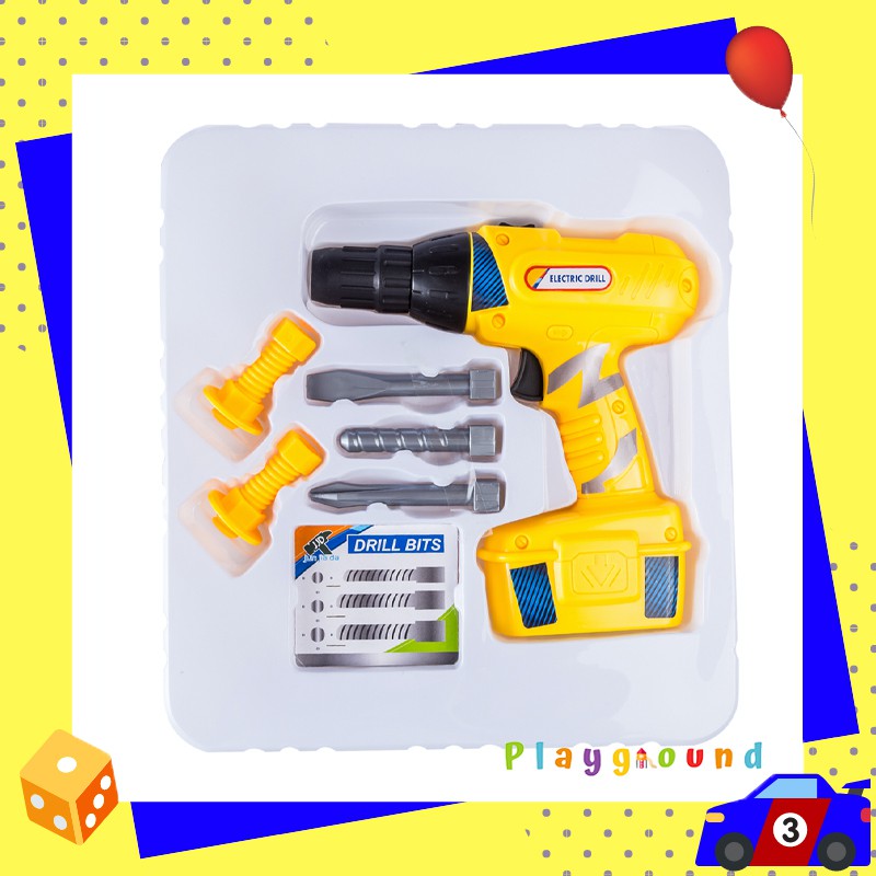 ของเล่น ชุดเครื่องมือช่าง สว่านไฟฟ้าหมุนได้จริง Construction Toy Electric Drill Tool Set