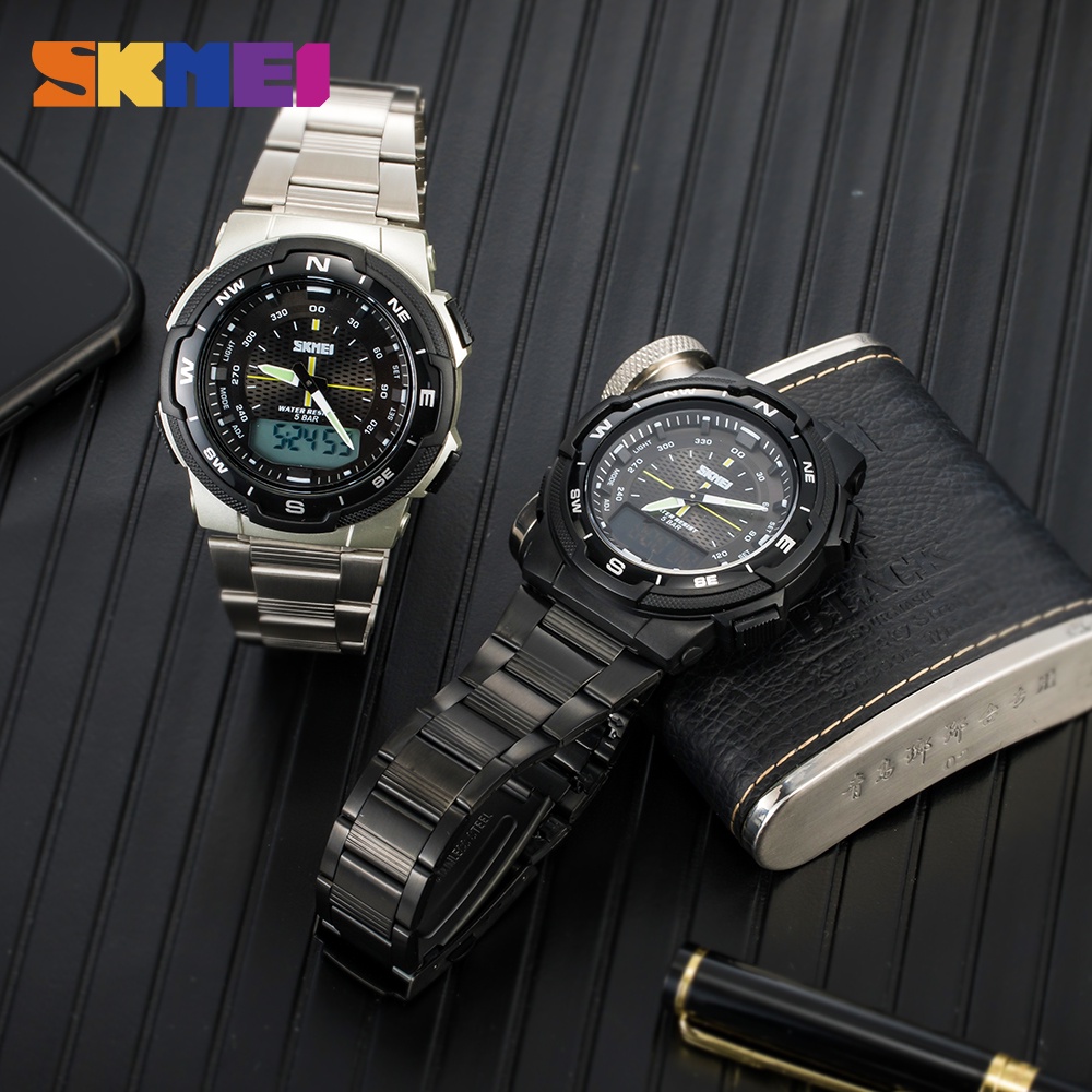 SKMEI นาฬิกาข้อมือ สแตนเลส จอแสดงผลเเบบคู่ กันน้ำ สำหรับผู้ชาย ราคา ถูกที่สุด ดีลบีเคเค แกลเลอรีภาพที่ 6