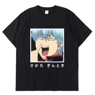 เสื้อยืดแขนสั้นลําลอง ผ้าฝ้าย แบบบาง ทรงหลวม พิมพ์ลายการ์ตูนอนิเมะ Gintama Sakata Gintoki Kagura แบบเรียบง่าย แฟชั่นฤดูร