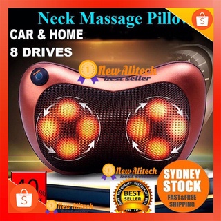 New Alitech Car Massage Pillow หมอนนวดในรถ8028 สีดำเครื่องนวดไฟฟ้าเบาะนวดไฟฟ้า Neck Massage Pillow 8 balls