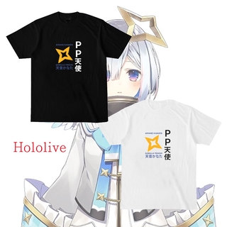 เสื้อยืดผู้ชาย Hololive Vtuber Amane Kanata พิมพ์เสื้อแขนสั้นลําลองเสื้อคอกลมที Unisex Plus ขนา d1n