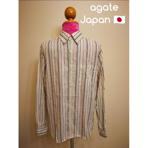 agate Brand_2nd hand เสื้อเชิ้ตแขนยาวผ้าฝ้าย​ 100%/ Size M/ made in Japan 🇯🇵 / แท้มือสองกระสอบนำเข้า​