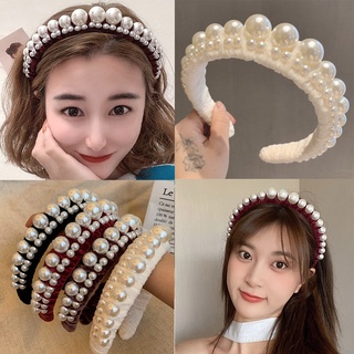 แฟชั่นแถบคาดศีรษะมุกใหญ่สําหรับผู้หญิงวินเทจริบบิ้นมุก ชม. ว…