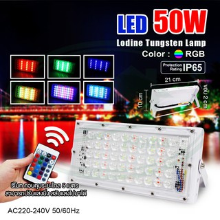 โคม ฟลัดไลท์ LED 50W พร้อม รีโมท แสง RGB (H-35)