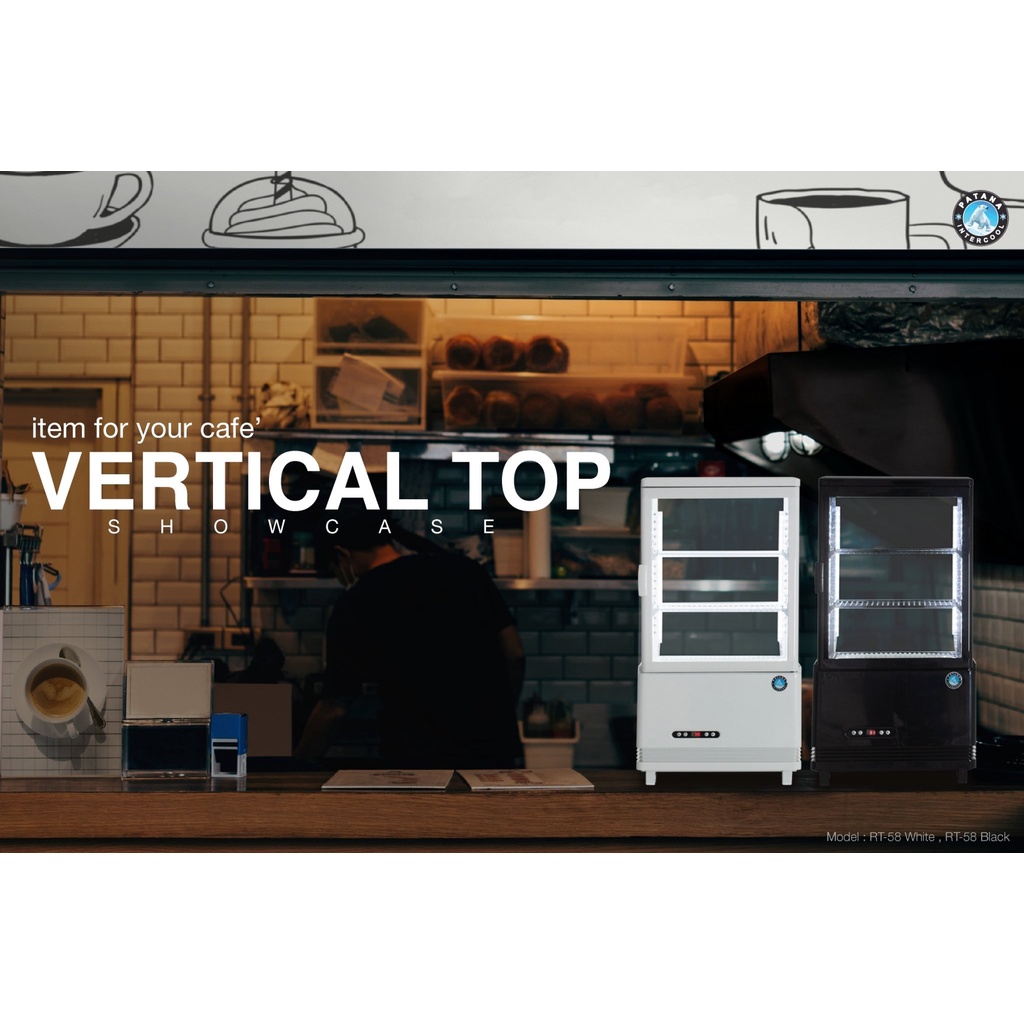 ตู้เค้กตั้งโต๊ะ ตู้แช่เค้ก bakery display chiller ตู้แช่โชว์กระจก 4 ด้าน ตู้แช่เค้กวางบนเคาน์เตอร์