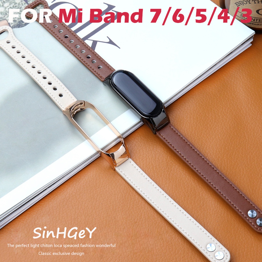 สายนาฬิกาข้อมือ สายหนังวัว แบบเปลี่ยน สําหรับ Xiaomi Mi Band 7 Mi Band 6 5 4 3