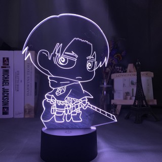 3D Night Light Attack บน Titan Levi Ackerman Chibi รูป Nightlight สำหรับไฟตกแต่งบ้านที่มีสีสันแบตเตอรี่โคมไฟกลางคืน