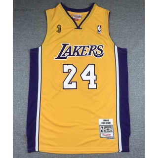 ใหม่ Los Angeles Lakers โลโก้ Champion สําหรับผู้ชาย 2008-09 #เสื้อกีฬาบาสเก็ตบอล ปักลาย Kobe Bryant สีเหลือง สไตล์เรโทร 24 ชิ้น