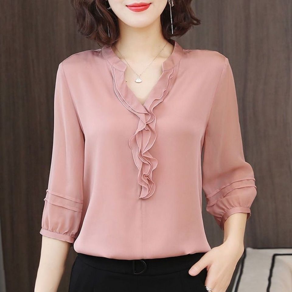 เสื้อเบลาส์แขนบาง ทรงหลวม ขนาดเล็ก แฟชั่นสําหรับสตรี