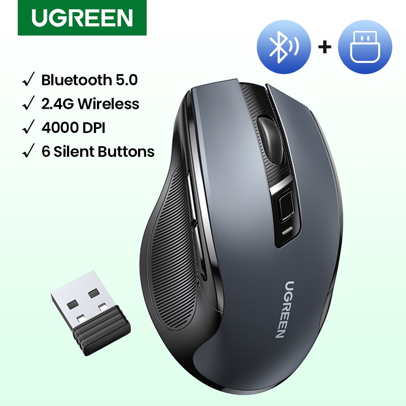 [มาใหม่] Ugreen เมาส์ไร้สาย 6 ปุ่มเสียงเงียบ 2.4G พร้อมตัวรับสัญญาณ USB 5 ระดับ DPI 4000DPI สําหรับแ