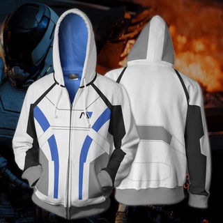 Mass EFFECT เสื้อแจ็กเก็ตกันหนาว มีฮู้ด มีซิป พิมพ์ลาย 3D แฟชั่น สําหรับทุกเพศ