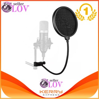 LOV Studio Microphone Mic Round Shape Wind Pop Filter Mask Shield with Stand Clip Recording Vocals Home (Black)