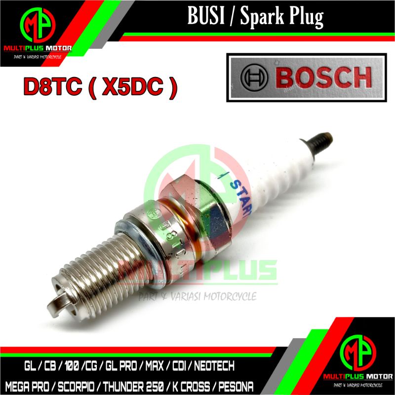 หัวเทียน BOSCH D8TC (X5DC), GL PRO, GL MAX, MEGAPRO, MEGA PRO, CG CB 100, CG CB 122, SCORPIO Z, THUN