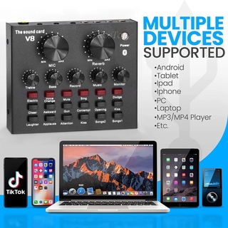 ⚡ของแท้รับประกัน1ปี⚡V8 Sound card ตัวช่วยคุมเสียงซาวด์การ์ดไลฟ์สดปรับเสียงได้12ชนิด,6โหมดอารมย์