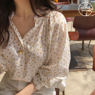 Tulip shirt/เสื้อเชิ้ตลายดอกไม้สีเหลือง/พร้อมส่ง