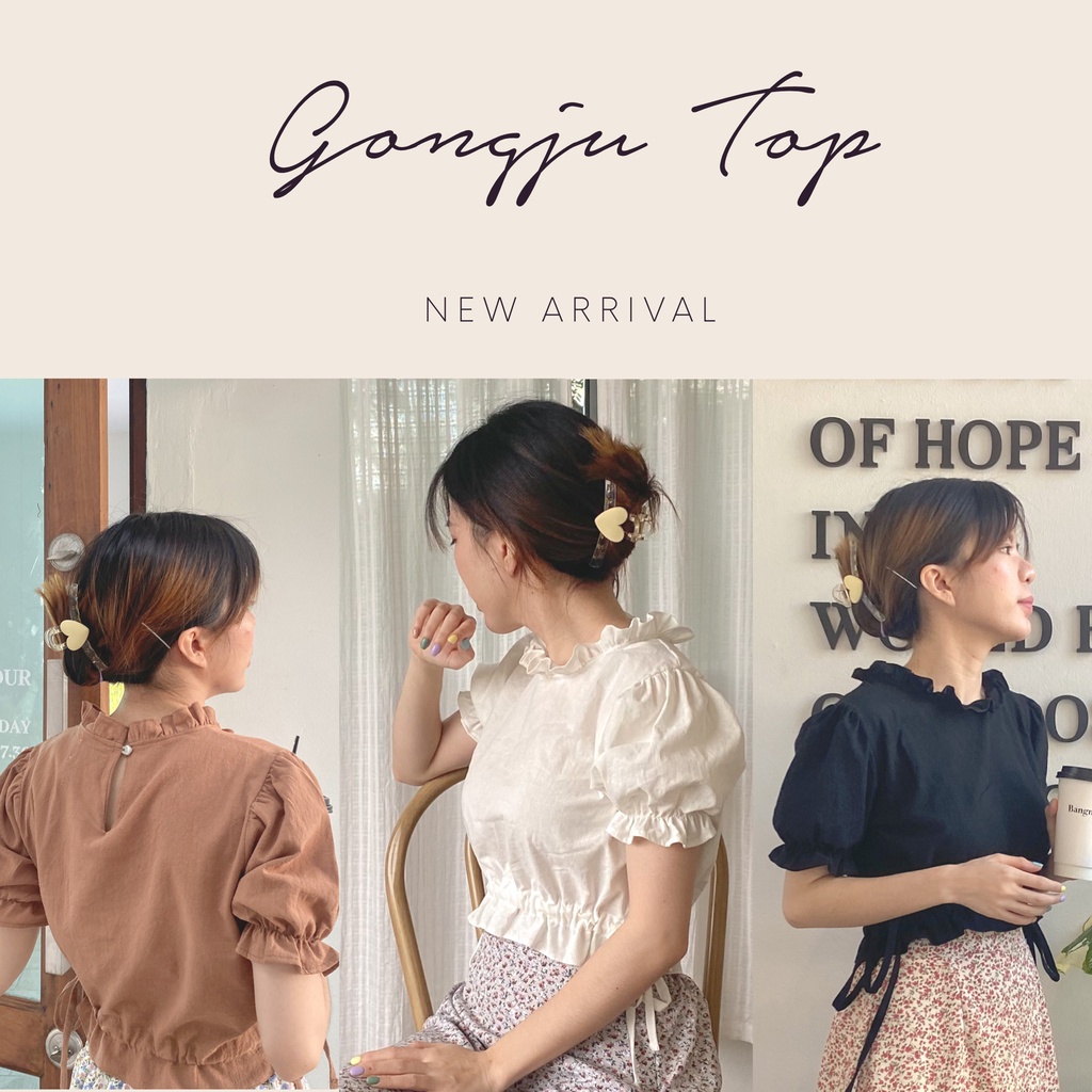 พร้อมส่ง1-2วันถึง Gongju TOP เสื้อครอป ผ้าลินิน เสื้อครอป มินิมอล ตรงเอวรูดได้แบบกรุบๆ