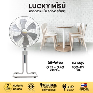 Lucky Misu 18" พัดลมประกอบเสร็จพร้อมใช้งาน ขากบ สไลด์ ตั้งพื้น สีดำ สีเทา_157