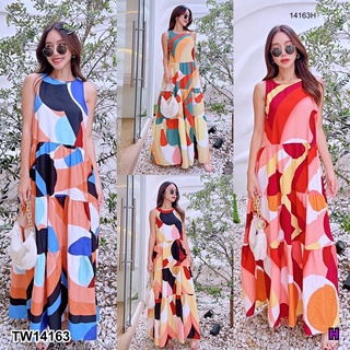 J14163 Dress แมกซี่เดรส แขนกุด สีพื้น ทรง Freesize Sleeveless maxi dress, solid color, freesize style