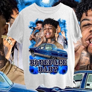 ผ้าฝ้ายคอกลมเสื้อยืด ผ้าฝ้าย พิมพ์ลาย Blueface Rap สไตล์วินเทจfrom S-4XL