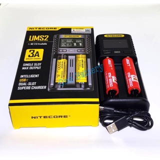 เครื่องชาร์จNitecore UMS2 พร้อมถ่านAWT 18650 3000mAh 2ก้อน ของแท้ทั้งชุดเช็คโค๊ดได้