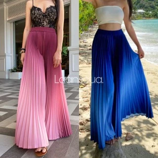 Pleat two-tone pants พร้อมส่งครบสี!! กางเกงพลีท กางเกงอัดพลีทขายาว สีพื้นแบบไล่เฉด เอวเย็บสม็อค