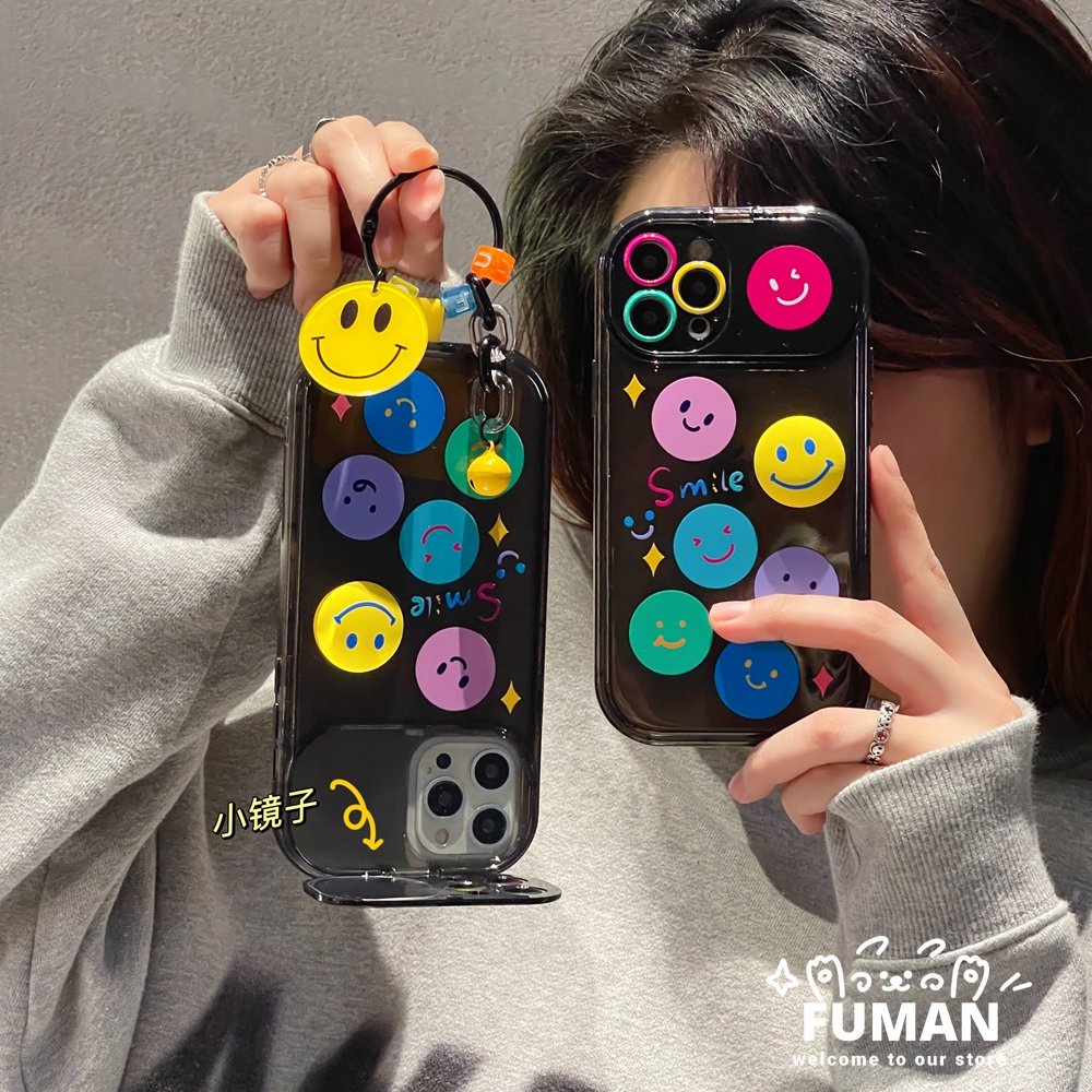 เคสโทรศัพท์มือถือ แบบใส ลายหน้ายิ้ม พร้อมจี้พวงกุญแจ สําหรับ iPhone 14 Plus 13 12 11 Pro Max Xs Max XR