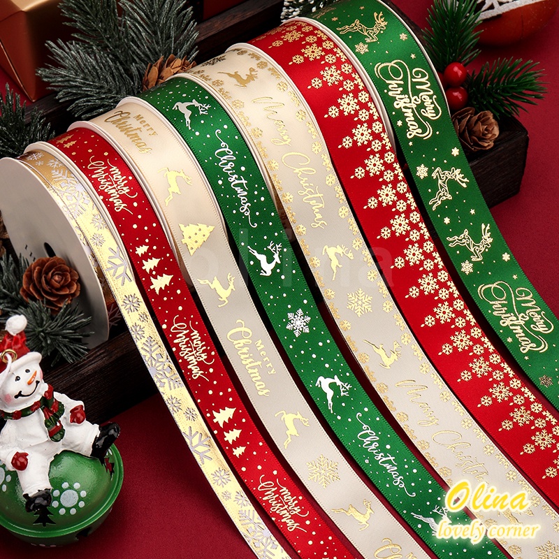 9.1 เมตร / ม้วน Merry Christmas กล่องของขวัญบรรจุภัณฑ์ต้นคริสต์มาสตกแต่งเค้ก DIY เบเกอรี่ดอกไม้บรรจุภัณฑ์ริบบิ้น