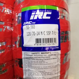 ยางนอก IRC (​ไออาร์ซี) ss-560 F T/L​ 120/70-14 รหัสสินค้า TY05031