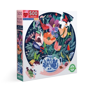 eeBoo Still Life with Flowers 500 Pc Round Puzzle - จิ๊กซอว์รูปสิ่งมีชีวิตกับดอกไม้แบบ 500 ชิ้น ต่อเป็นรูปภาพทรงกลม