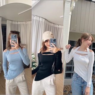 73- ใส่โค้ด WYQYVA เหลือ 169฿‼️ เสื้อไหมพรมปาดไหล่คล้องคอปลายเฉียง🍸🍸
