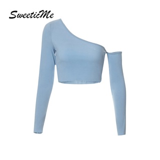 Sweeticme ใหม่ เสื้อยืดลําลอง แขนยาว เข้ารูป เซ็กซี่ สีพื้น แฟชั่นสําหรับสตรี 2022