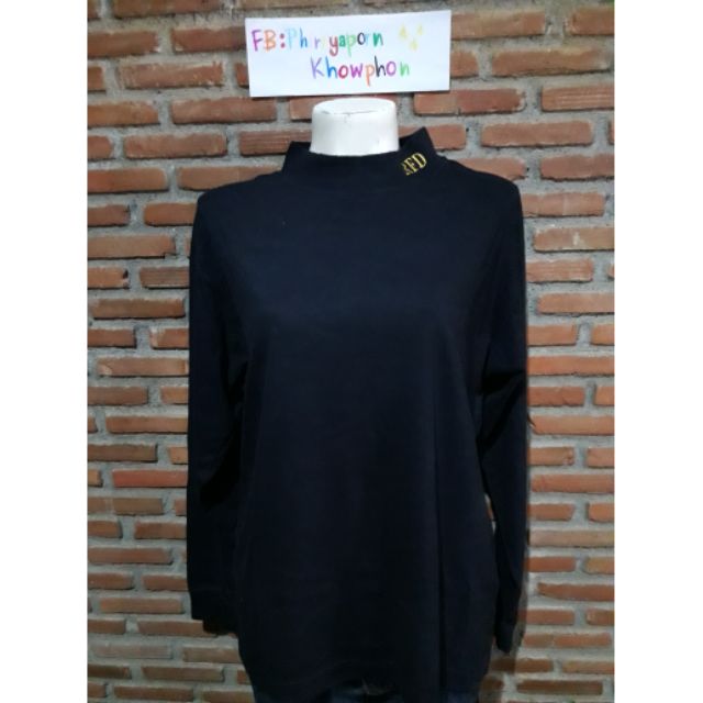 เสื้อแขนยาวสีกรม คอปีน คอเสื้อพิมพ์RFD Sz.M