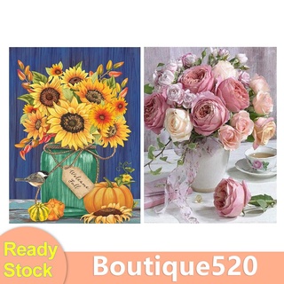 Bou【Stock】ชุดแสตมป์ปักครอสติสลายดอกไม้ขนาด 30X40 ซม Diy 11 Ct