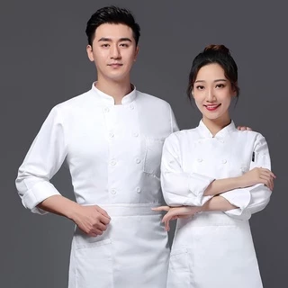 (M-5XL)เสื้อเชฟแขนยาวสีดำ มีกระเป๋าหน้าอก แต่งกระดุมคู่ตะเข็บด้านหน้า ผ้าใส่สบาย ไม่ร้อน #9700